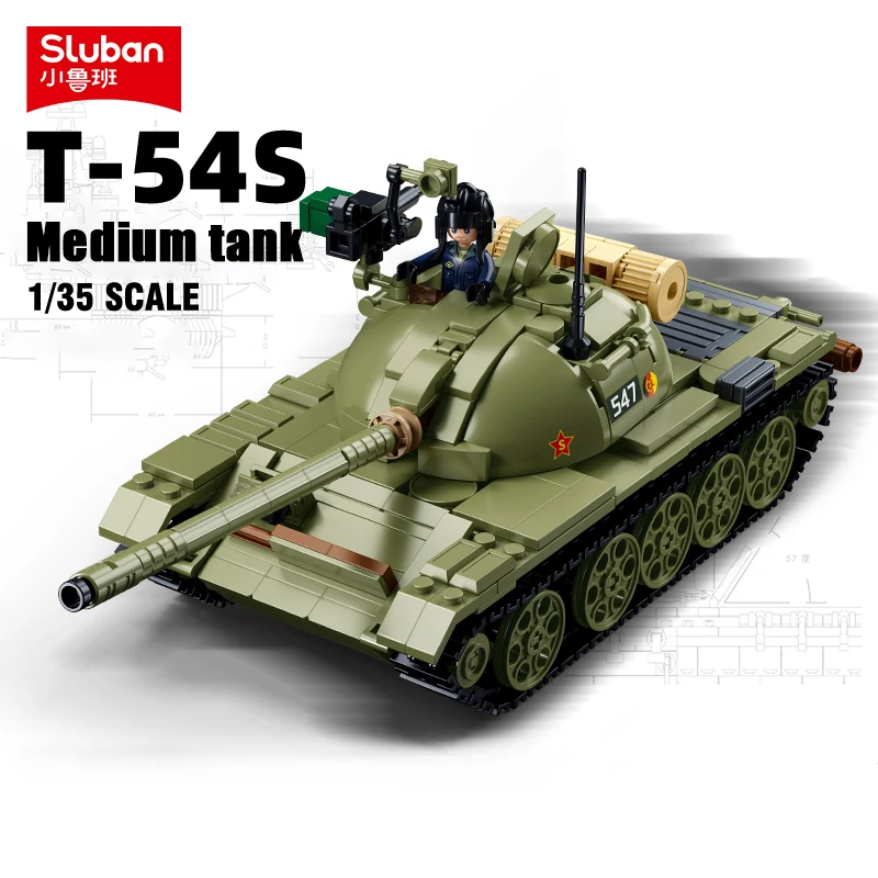 2024 New Sluban T-54 Main Battle Tank Building Block Classic World War II Military Armored Vehicle Model Bricks Kid Toy Boy Gift