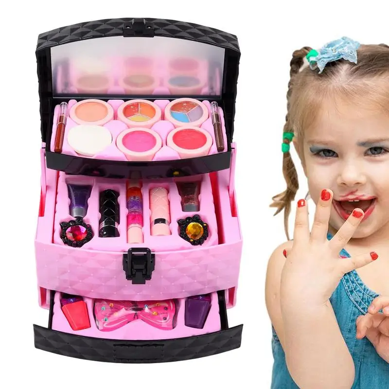 Dress-up Toy Makeup Pretend Cosmetics For Princess With Storage Case Children's Cognitive Toys For Party Favors Home