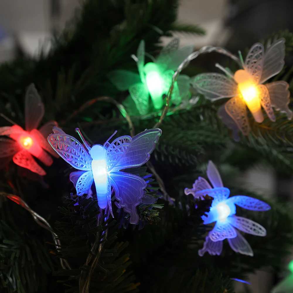 LED Butterfly String Lights Battery Powered Crystal Butterfly Light String Outdoor Waterproof Garland Lamp Xmas Party Decoration