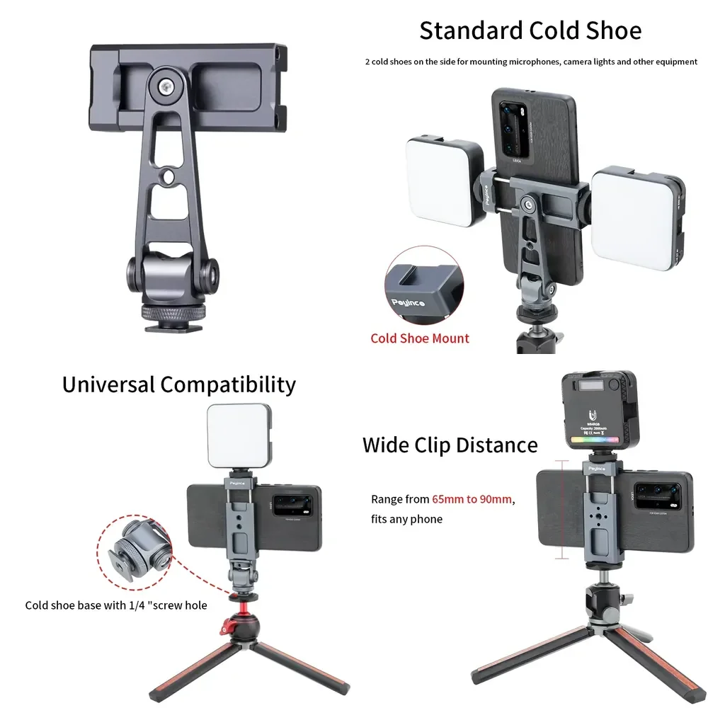 Custom Metal Phone Holder Clip Stand Universal Smartphone Clamp Phone Tripod Mount Adapter with Cold Shoe