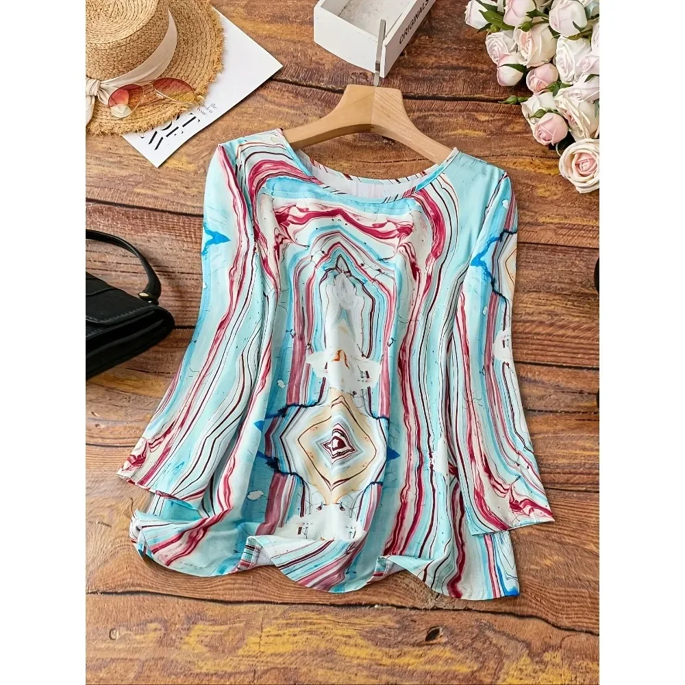 

Женская рубашка больших размеров с длинными рукавами и принтом