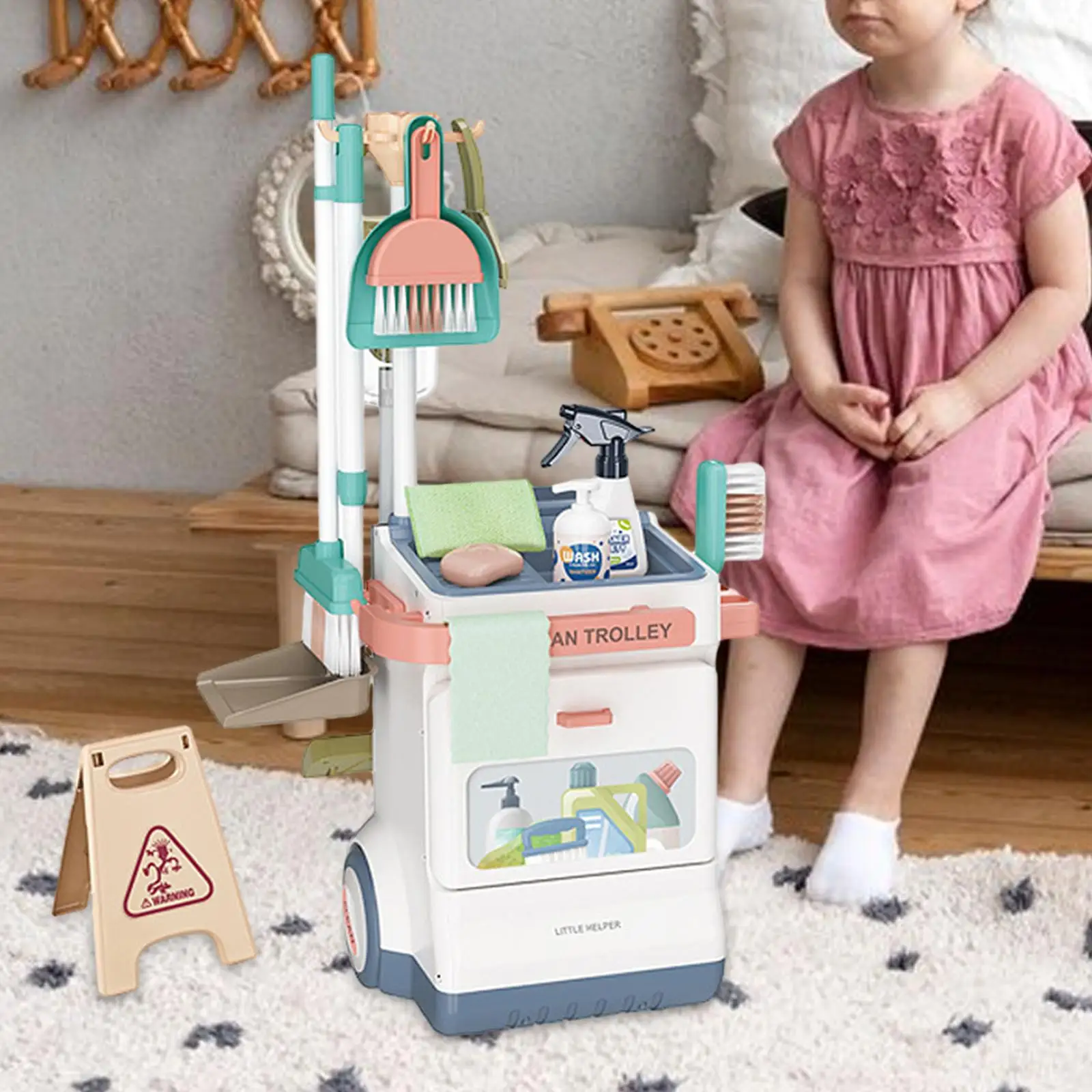 Kid Pretend Cleaning Set Valentijnsdag Cadeaus voor kinderen Vroeg leren Educatief speelgoed Rollenspel speelgoed voor kinderen Meisjes Peuters