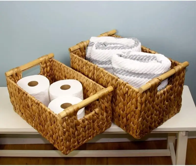 

Nesting Baskets Wood Handles 2-pack 16"l" X 10"w 9"h 16"x10"x9" Beige Natural Fiber Seagrass Handmade