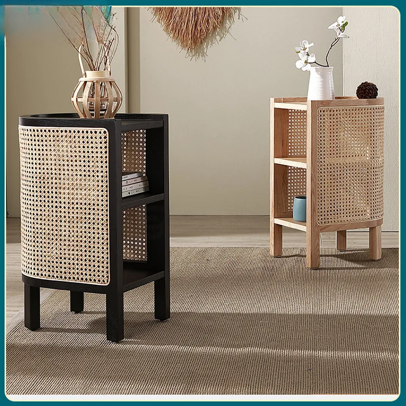 

Nordic modern minimalist style creative home B & B hotel bedroom solid wood rattan bedside table side cabinet