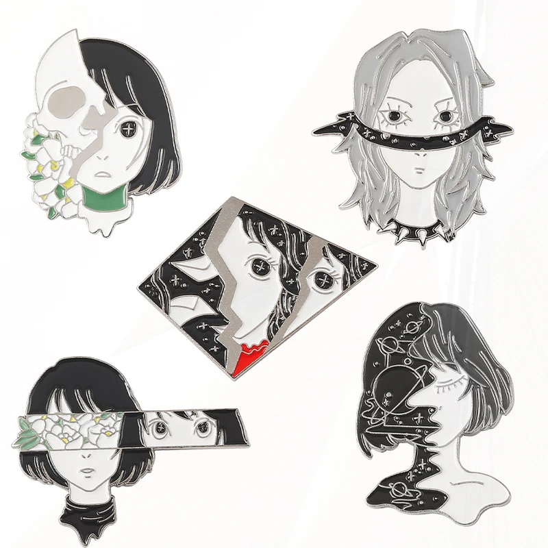 Cartoon Skull Girl Olie Kleding Accessoires Rugzak Pin Badge Reversspeldjes Anime Film En Tv-Personages Legering Pin