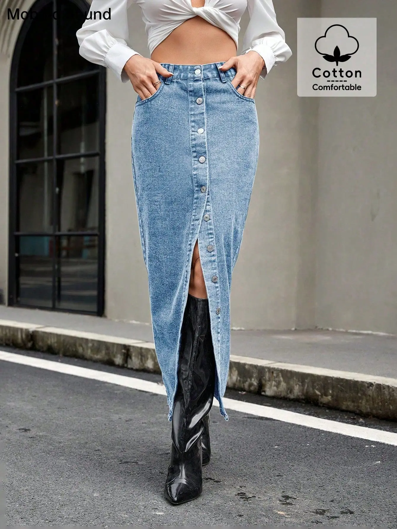 Denim Skirts Women Long Skirt A Line Single Breasted Vintage Washed Elegant Hip Wrap Y2k Streetwear Ankle Length Work Summer view 6