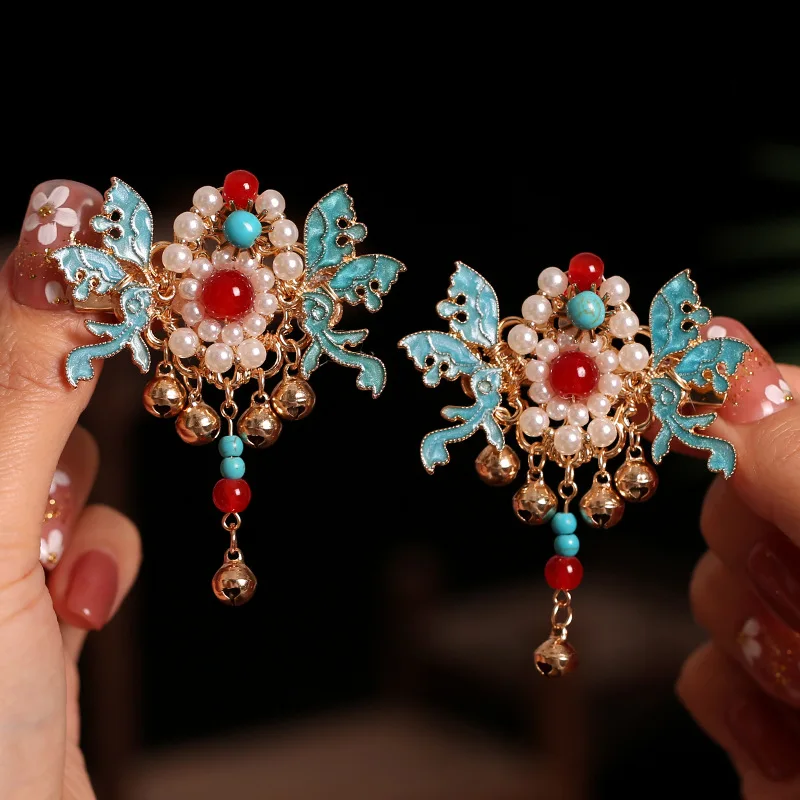 

2pcs Chinese Hanfu Hair Clips Flower Hairpins Tassel Pearl Headpiece Ancient Party Headdress Barrettes Head Jewelry Gifts