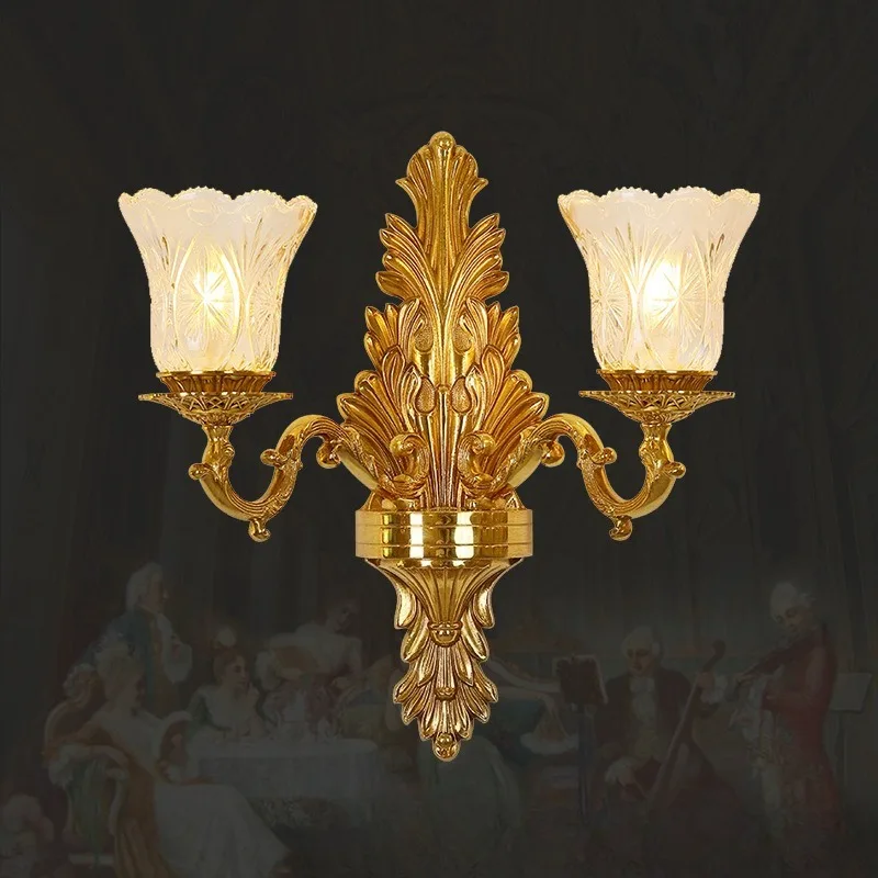 French luxury retro all-copper wall lamp, light luxury simple dewaxing copper lamp European villa living room bedroom bedside