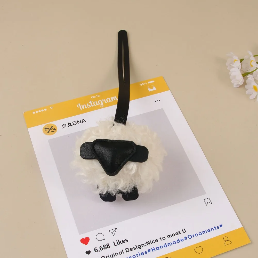 Sheep Bag Charm Fluffy Black And White Animal Purse Charm Loop Strap Cute Lamb Accessory Handbag Decor For Tote Bags And Purses