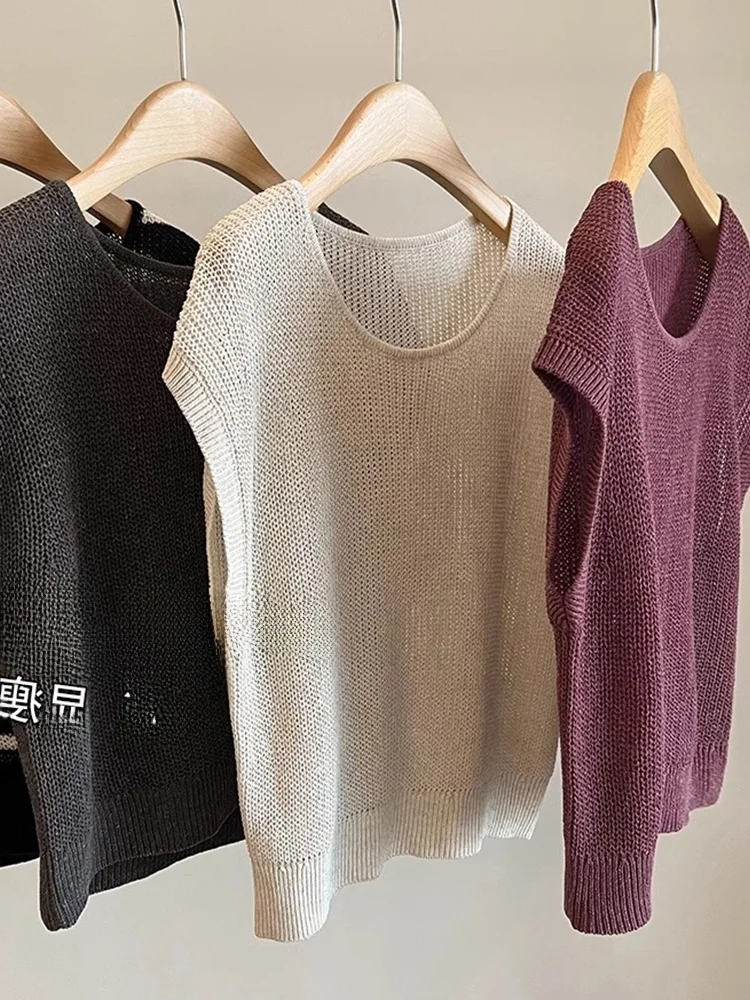 

Летний вязаный женский топ с круглым вырезом, модный повседневный базовый элемент для офиса, прямой крой в корейском стиле