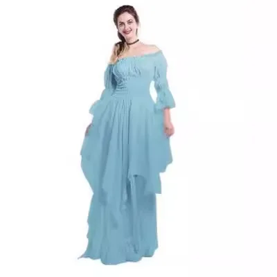 

Gorgeous Lace Horn Sleeves One-word Collar Retro Dress Princess Dress European and American