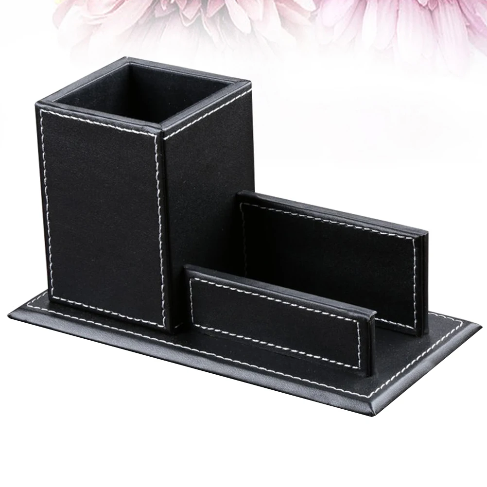 

Stylish Pu Desktop Organizer Business Stand Tissue Holder Office Supplies Pen Container For Home Office Desk Black