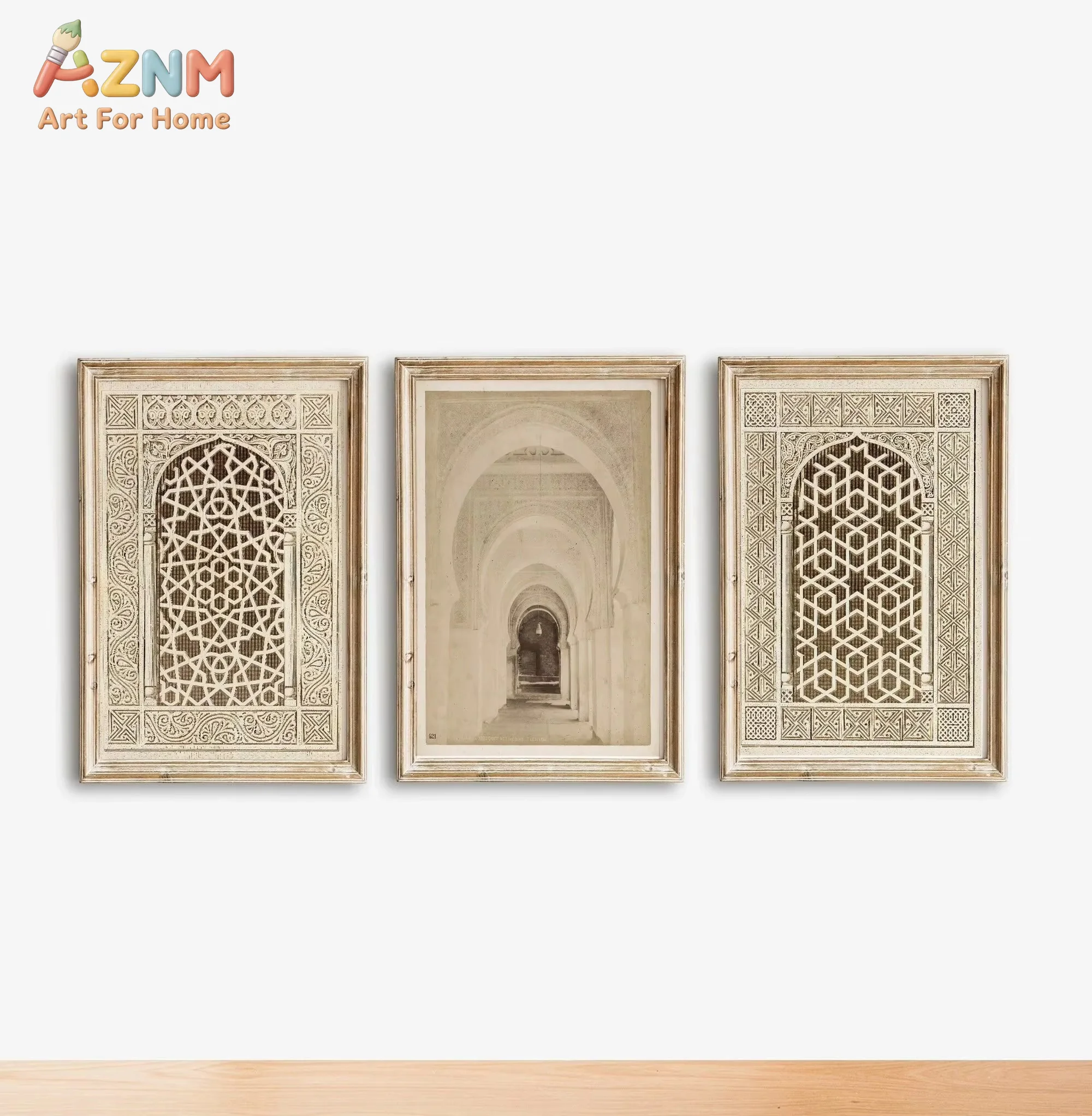 3pcs Islamic Mosque Window Canvas Posters Muslim Architectural Geometry Wall Art Prints for Middle Eastern Home Decor Gifts·