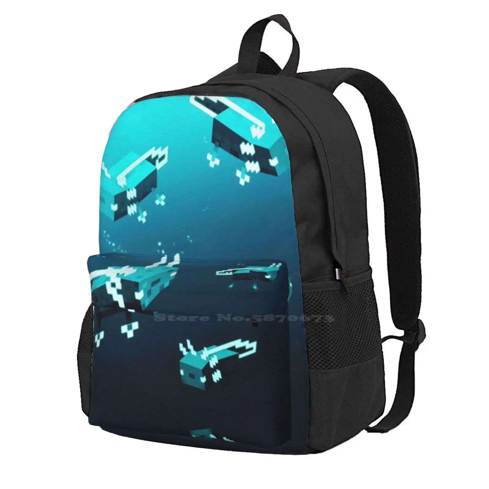 Glow Axolotl Gamer Backpack, Salamandra Kawaii, Travel Laptop Bag, Jogos de Escola, Glow Mobs, Moda, Bonito