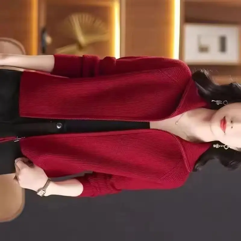 

Autumn Winter 2026 Lapel Joker Zipper Ladies Knitting Cardigan Sweater Coat Temperament Korean Version Women's Sweater Sweater