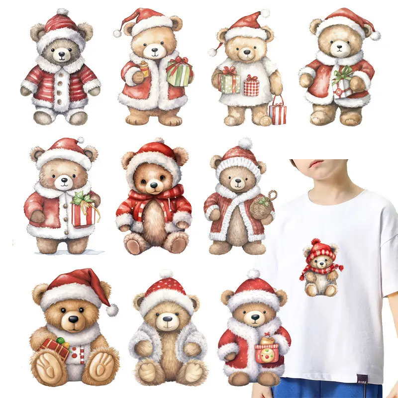 Cartoon Christmas Bear animal Iron-On Transfer Stickers,Vinyl Heat Transfer Patches for DIY Children's baby clothing decoration