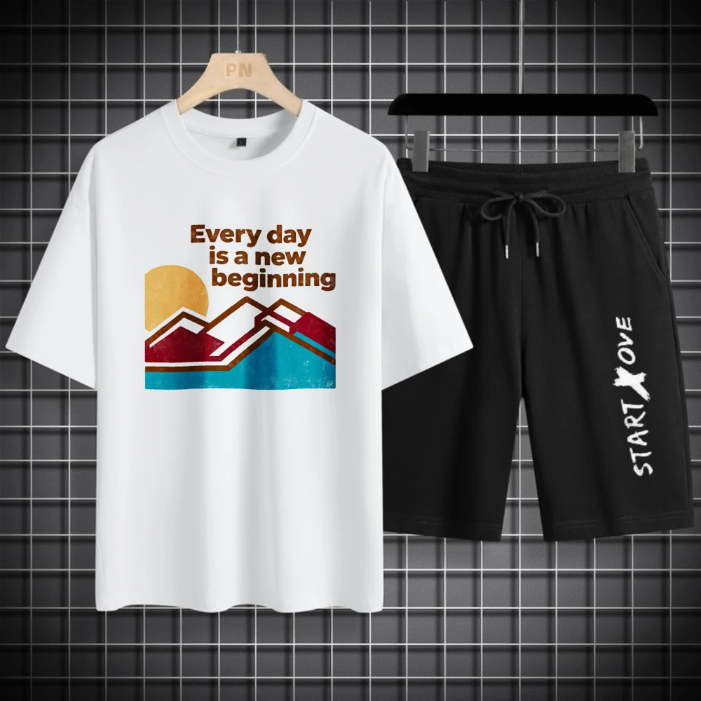 أطقم قمصان رجالية تناسب الرجال كم قصير + شورت موضة البوليستر البلوز مجموعة تنفس الرجال الدعاوى الصيف