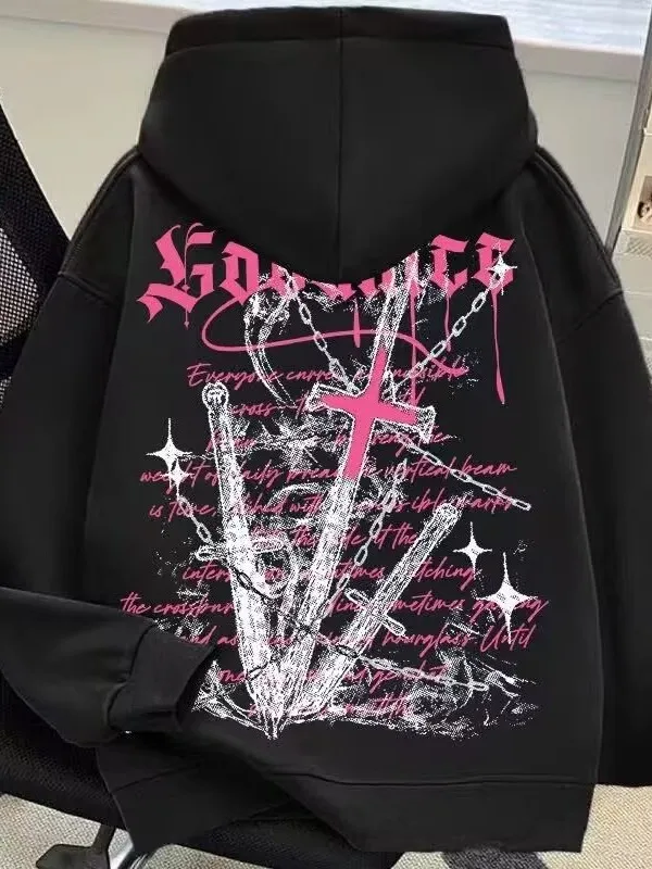 

Худи унисекс с принтом «Цепной меч» и готическими буквами, для улицы, в стиле хип-хоп, модное, спортивное, свободного кроя, на весну, осень, зиму