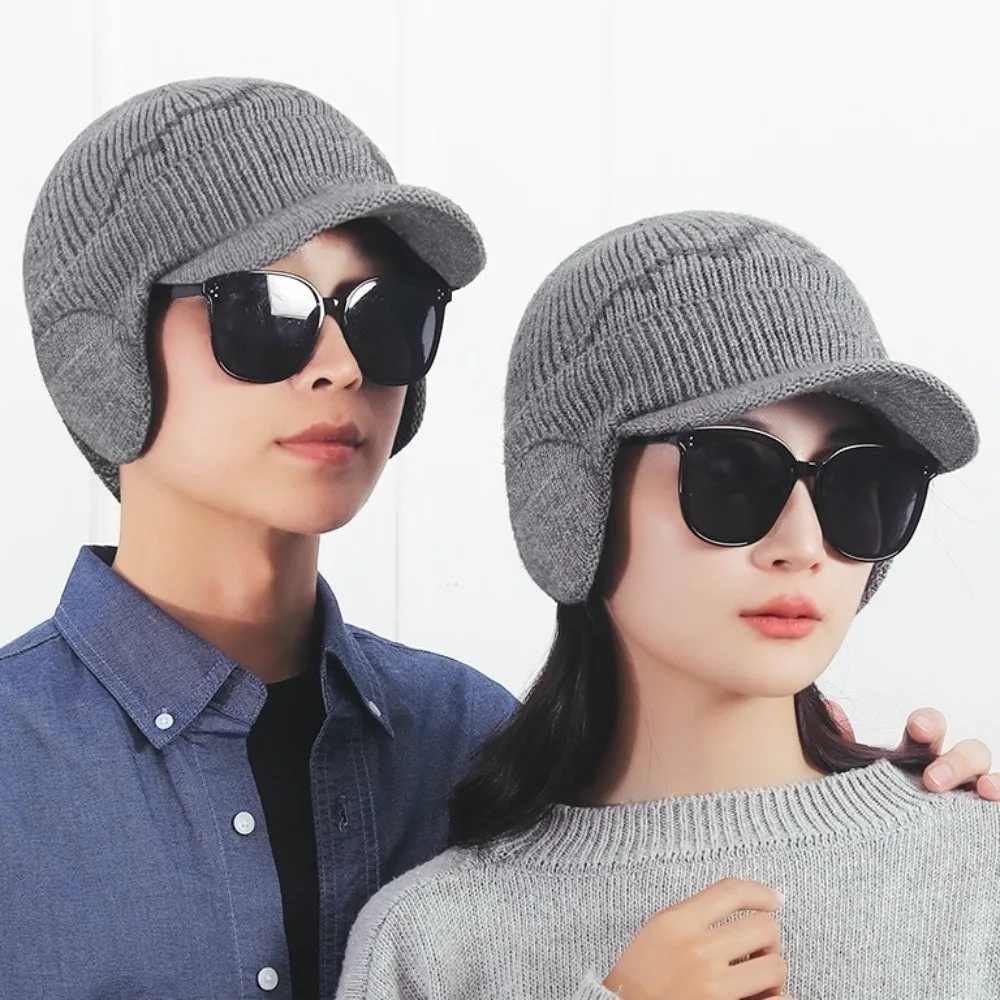 

2Pcs Set Windproof Knitted Hat Neck Gaiter Plush Thicken Sheep Wool Scarf Simple Warm Winter Autumn Hat with Earflap Couple