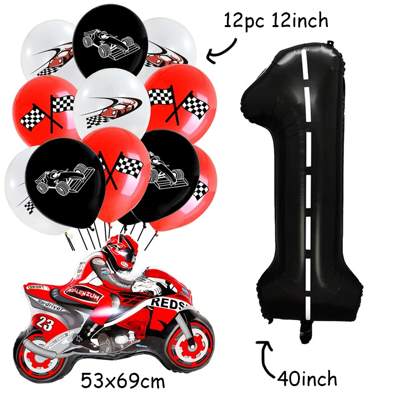 Race Car Balloons Set Motorcycle Foil Balloon Black 40inch Number Ballon Boys Birthday Party Racing Car Theme Party Decorations