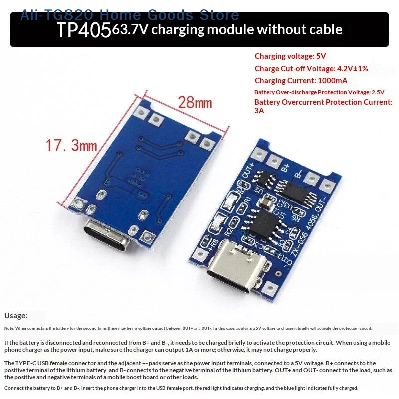 2PCS 3.7V 1A Micro/Type-c/Mini 18650 TP4056 Lithium Battery Charger Module Charging Board With Protection Dual Functions Li-ion