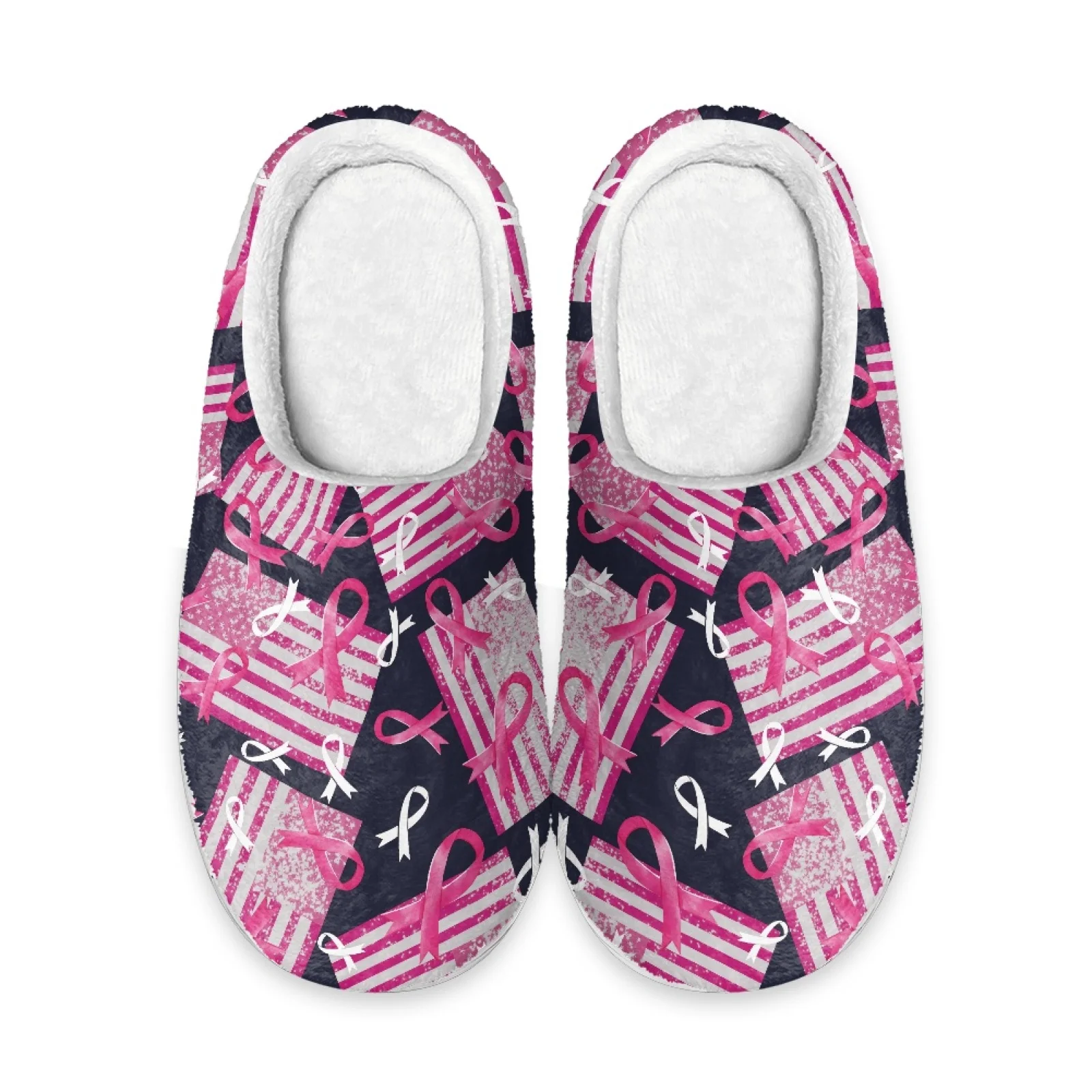 PENSTROLL Pink Ribbon Closed Toe House Slippers Non Slip Slippers For Elderly Women House Shoes That Don't Rub Top Of Foot