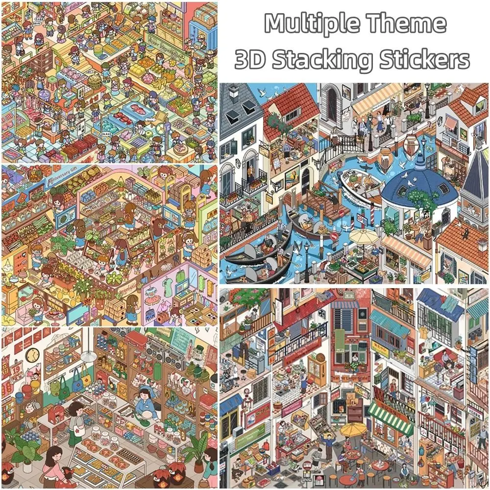 17.0 PET Mini Scene Stickers Die-cut Large Size Scrapbook Stickers Shop Gym Seaside Cute Cartoon Stickers Art Crafts