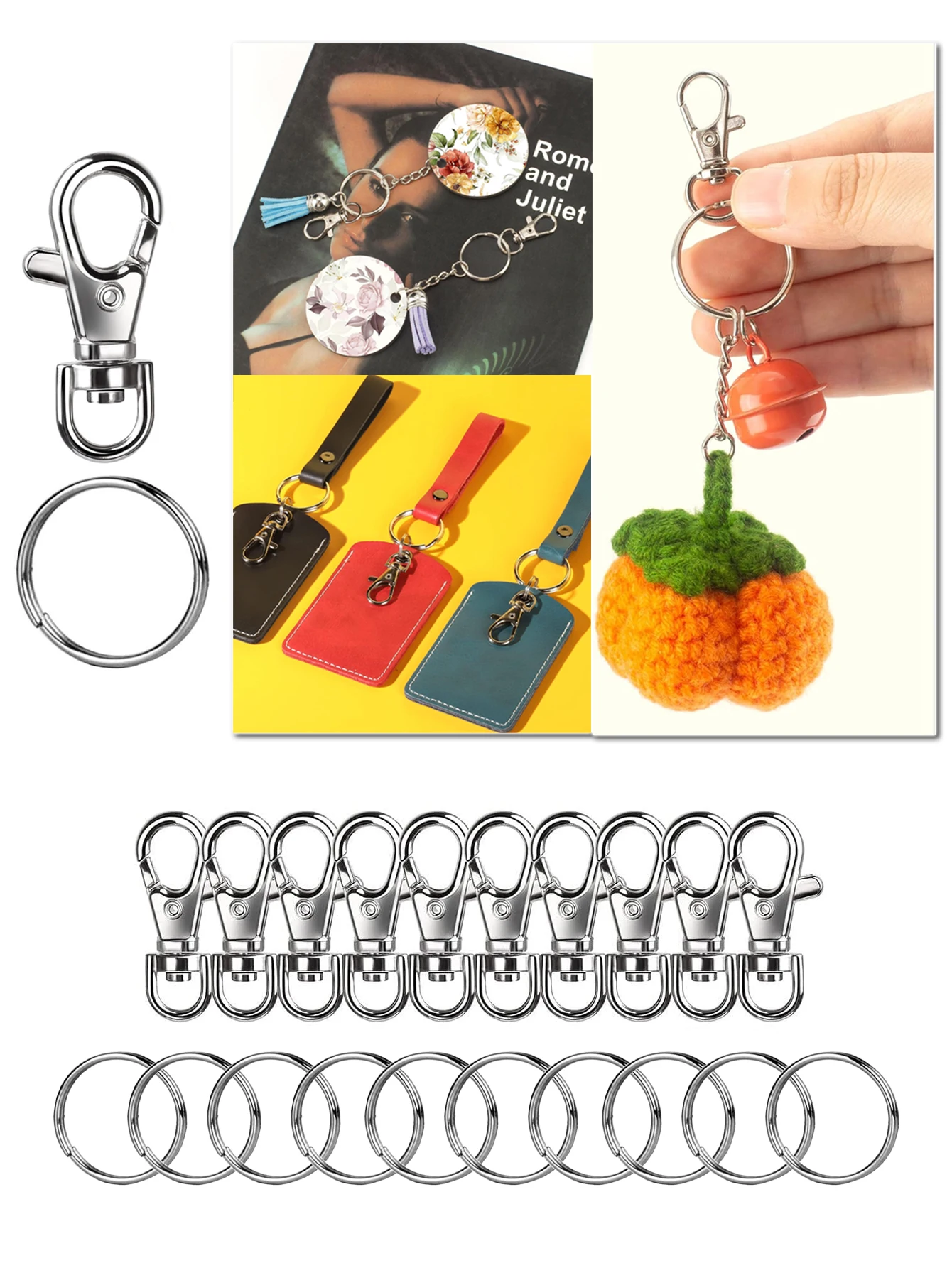 

20PCS Metal Swivel Snap Hooks and Key Rings,10PCS Small Lobster Claw Keychains Clasps and 10PCS Key Chain Ring for Keychain Clip