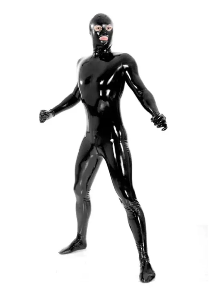 New Latex 100%  Bodysuit Gummi Catsuit Ganzanzug Fashion Maske Handmade Cosplay Suit Party Crotch Zipper