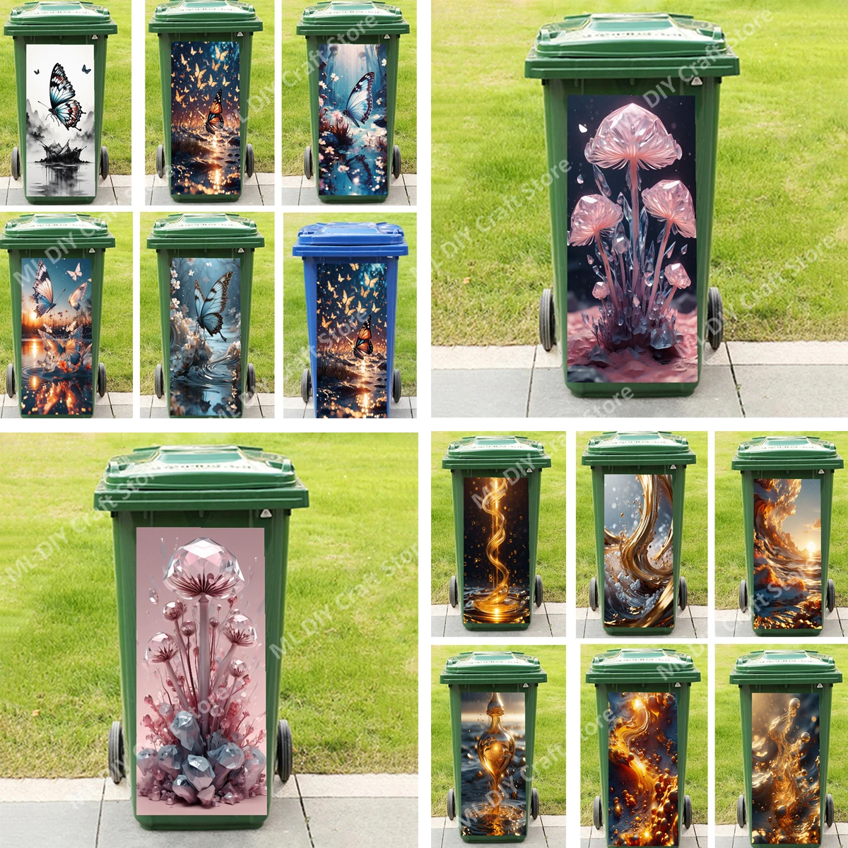 

Beautiful Butterfly Outdoor Garbage Bin Stickers Gold Waves Garbage Bin Stickers Wallpaper Mural Wall Stickers Kitchen