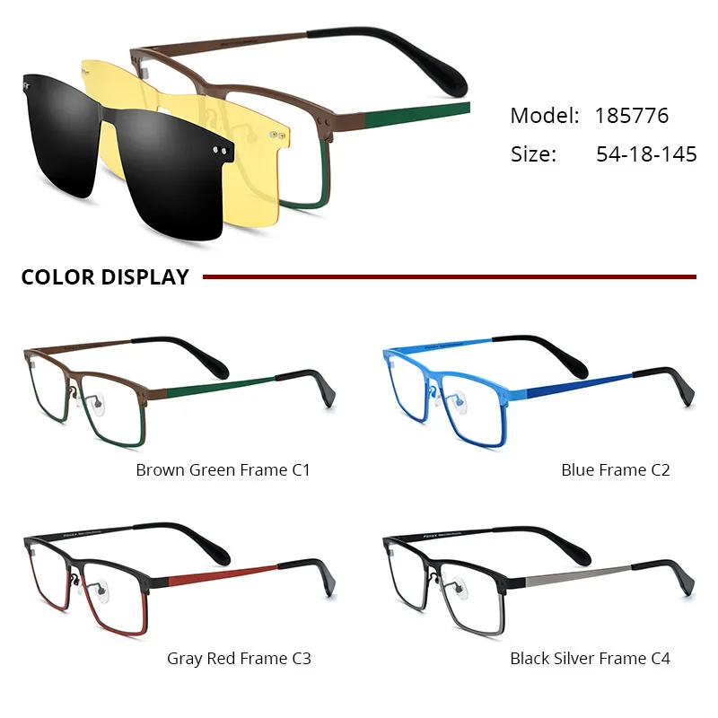 Pure Titanium 3 In 1 New Style Magnet Clip On Glasses Frame Optical Computer Eyeglass High Quality Polarized Sunglasses For Men