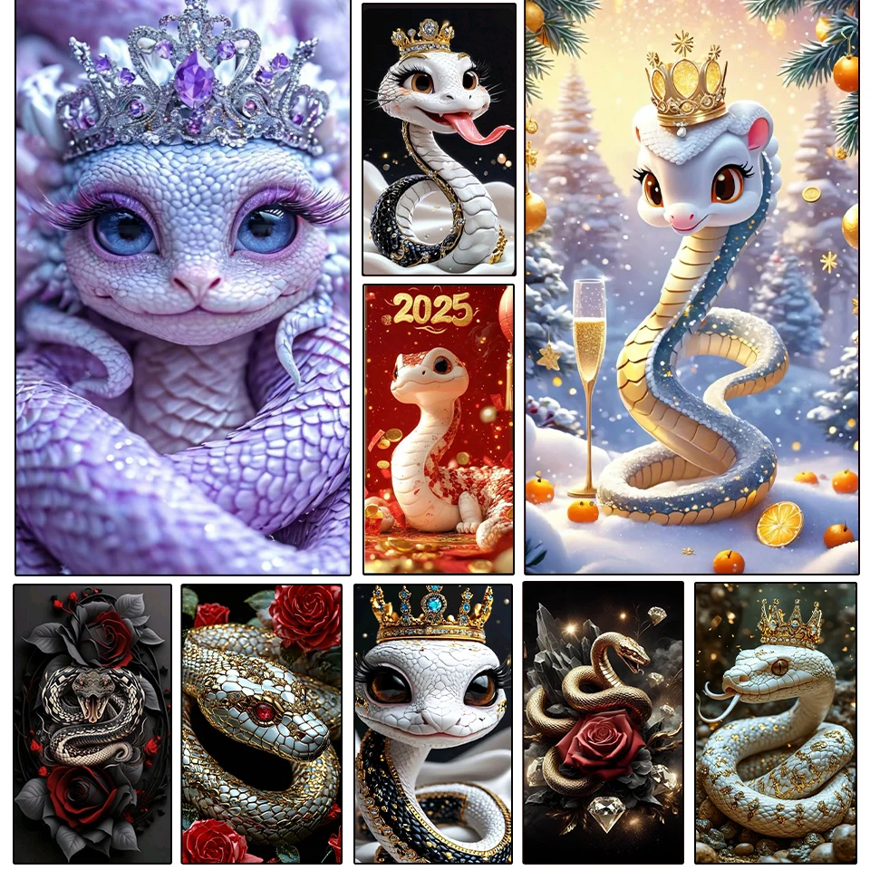 

Diamond Embroidery Art DIY 2025 New Year Zodiac Snake Diamond Mosaic 5D Square Round Rhinestone Cross Stitch Home Wall Decor