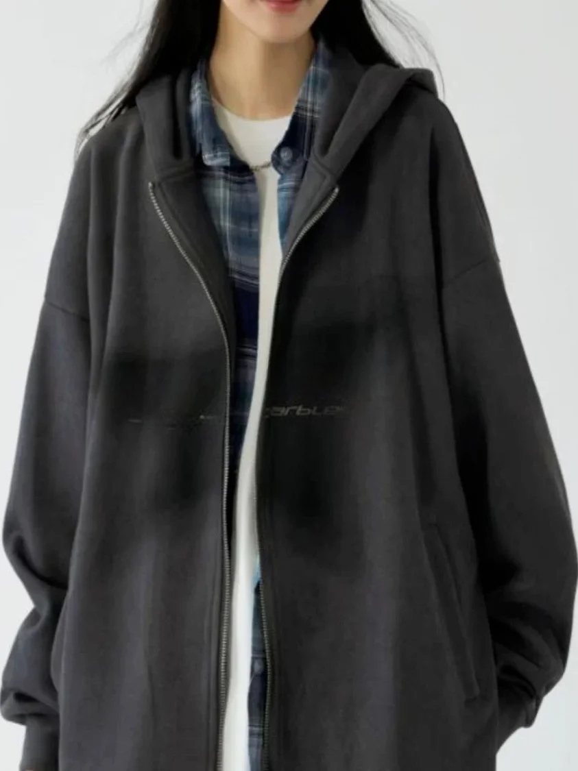 

plus Size Fce Lined Hoodie Men's Cardigan Spring Autumn Outerwear Casual Sle Long Sve Zipper Closure Polyester Fiber