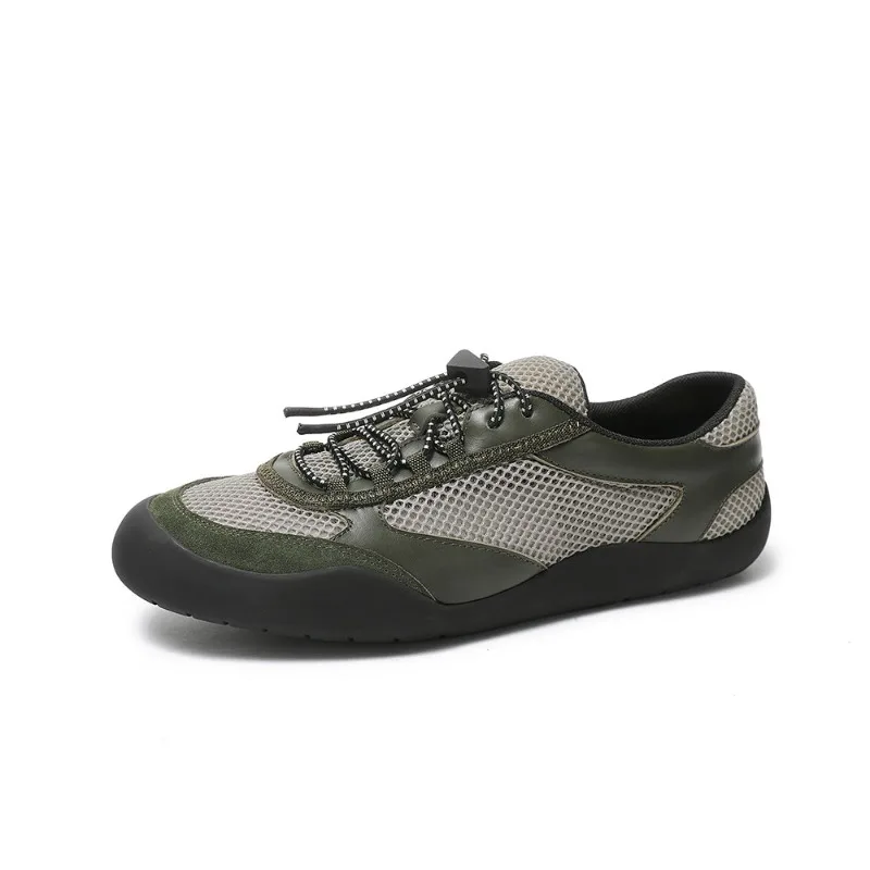 Spring Summer Fashion Genuine Leather Mesh Casual Sport Shoes Men Comfortable Flats Training Shoes Male Outdoor Hiking Sneakers