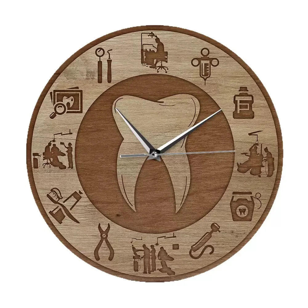 Dentist Wooden Wall Clock Dental Care Tooth Silent Quartz Watch Dental Clinic Office Decor Dentist Assistant Hygienist Gift