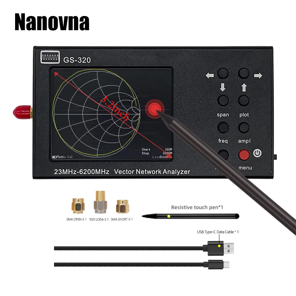 Nanovna GS320 23-6200MHZ Handheld Vector Network Analyzer 10KHz Frequency Resolution,PC Software Control 3.2