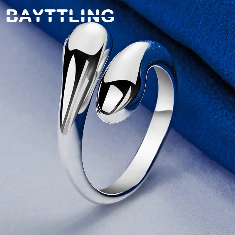 New 925 Sterling Silver Ring Charm Glossy Double Drop Open Ring Women Fashion Engagement Gifts Jewelry Accessories