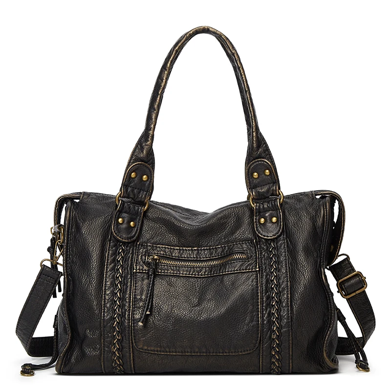Retro Fashion Women's Tote Bag Washed Rivet Underarm Casual Versatile Single Shoulder Slant Cross Bag American Vintage Style