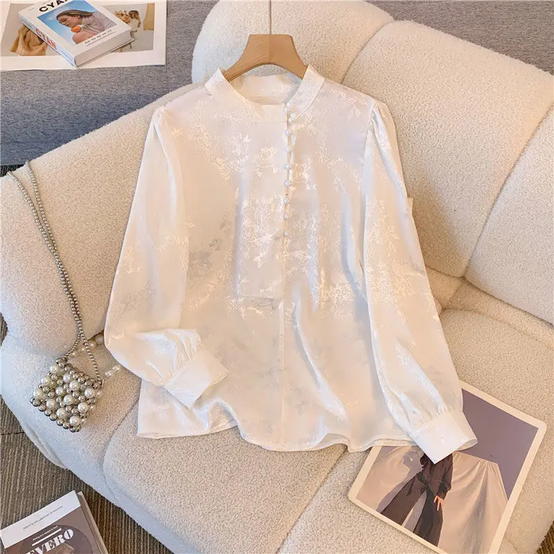 Spring Autumn New Fashion Stand Collar Long Sleeve Chinese Style Blouses Women\'s Clothing Frog Vintage Trend Simplicity Shirts
