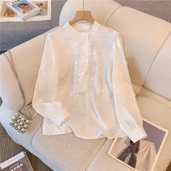 Spring Autumn New Fashion Stand Collar Long Sleeve Chinese Style Blouses Women's Clothing Frog Vintage Trend Simplicity Shirts