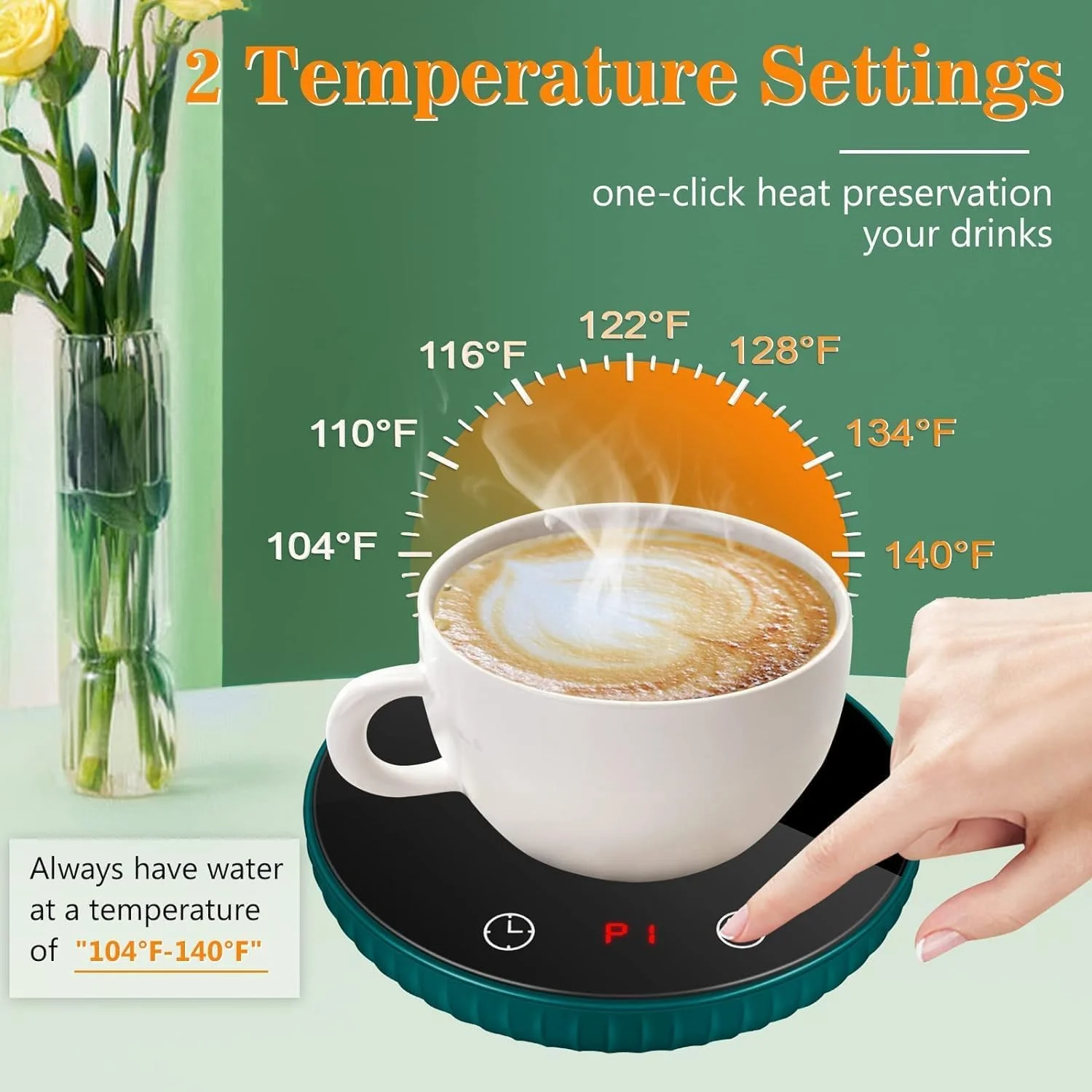 Mug Warmer for Desk with 2 Temperature Control, Smart Auto Off Candle Coffee Warmer for Coffee, Tea, Water, Milk and Coco - Image 3