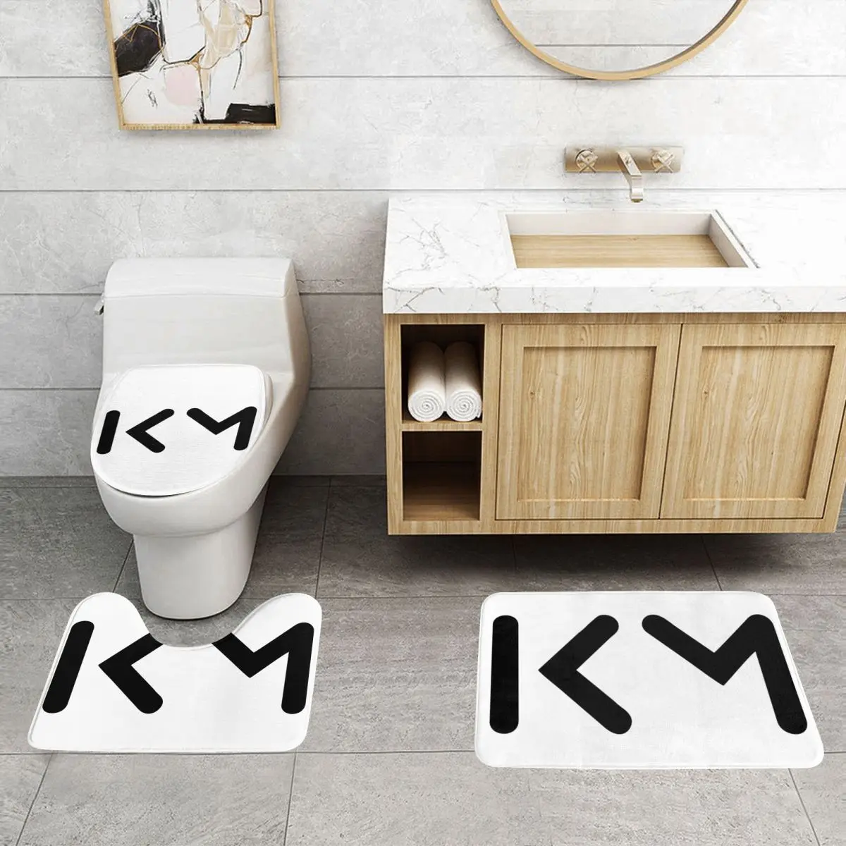 Custom Mbappe KM Bathroom Rugs Set 3 Pieces Non Slip Football Logo Toilet Bath Mat Sets