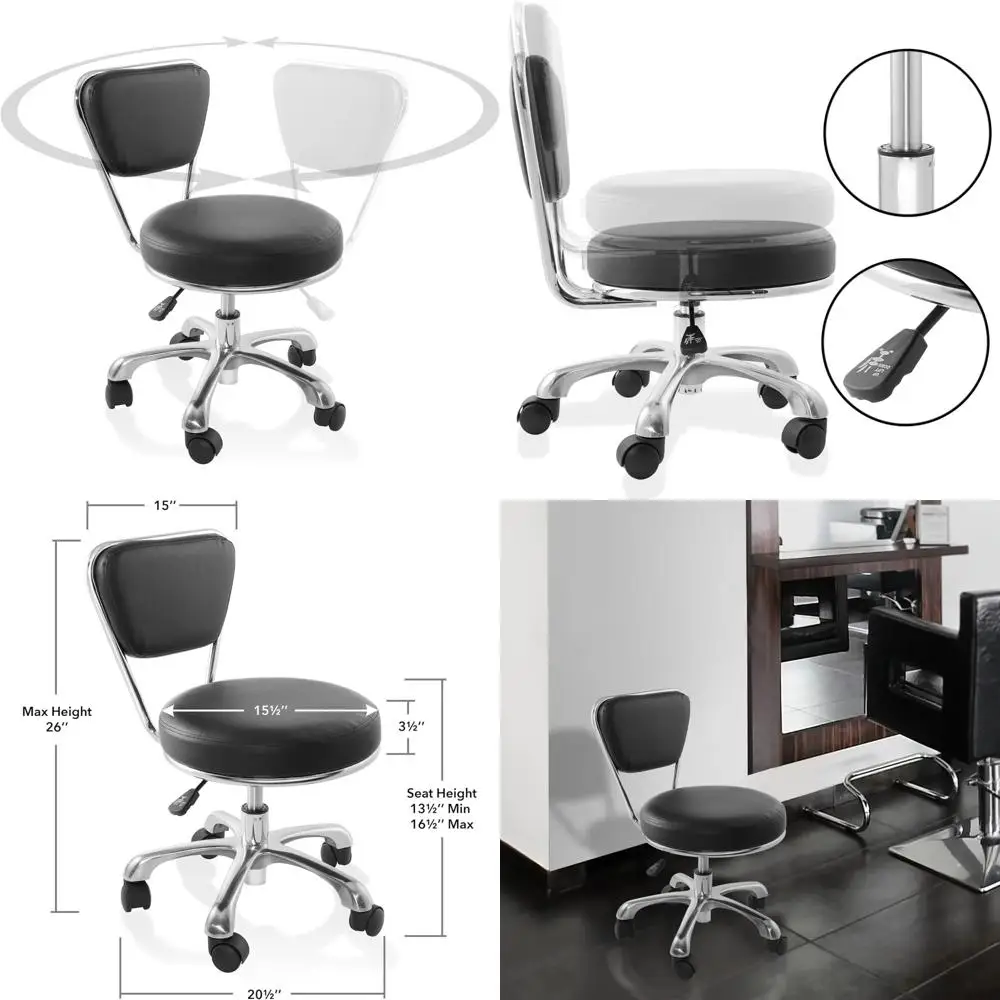 

Adjustable Swivel Hydraulic Stool with Back Support for Various Settings: Salon, Spa, Medical, Office, and More