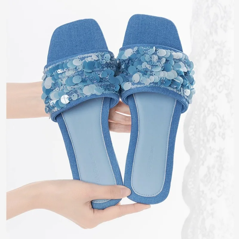 

Summer New Women's Shoes Fashion Bling Flat Slippers for Woman Comfortable Vacation Casual Shoes Designer Shoes Zapatos De Mujer