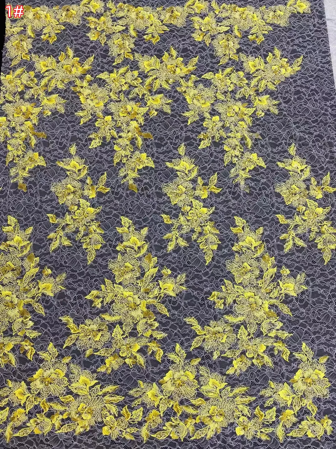 2024 New listing yellow soft French lace embroidery, high quality bead tube sequins fashion flower pattern evening dress/5yards