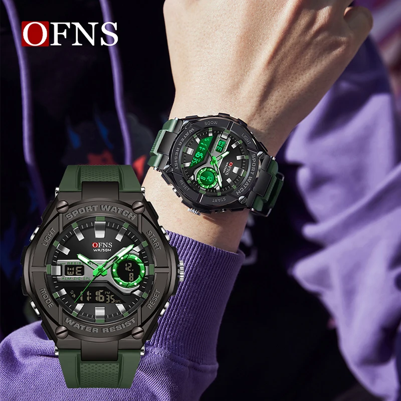 OFNS Brand s3123 New Men\'s Watch Waterproof Quartz Electronic Watch Sport Military LED Digital Men\'s Watch Relios Masculino 2024