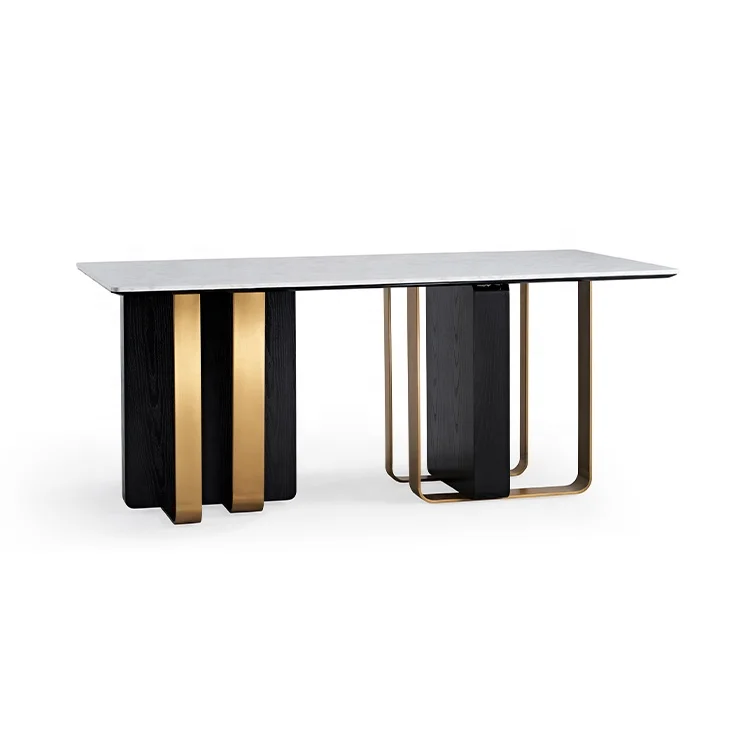 

gj-Wholesale Modern Nordic Stainless Steel Marble Plywood 8 10 12 Seater Dining Table for Home Hotel Villa#
