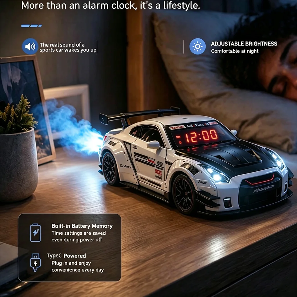 1個入り ハイパーカーデジタル目覚まし時計 LEDディスプレイ付き、充電