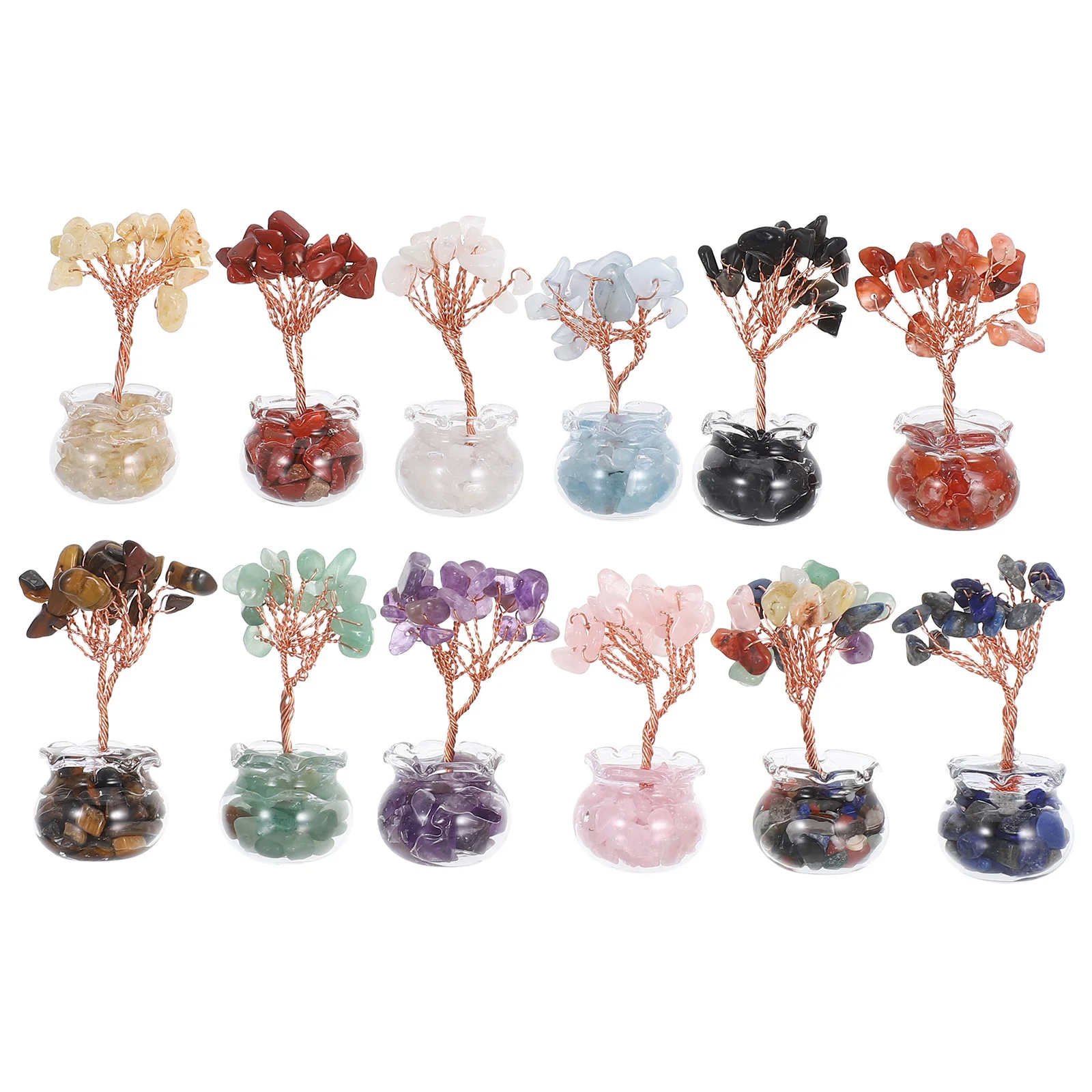 

12pcs Mini Crystal Money Tree Bonsai Style Wealth Symbol For Desk Home Office Feng Shui Lucky Ornament Gift For Chinese New