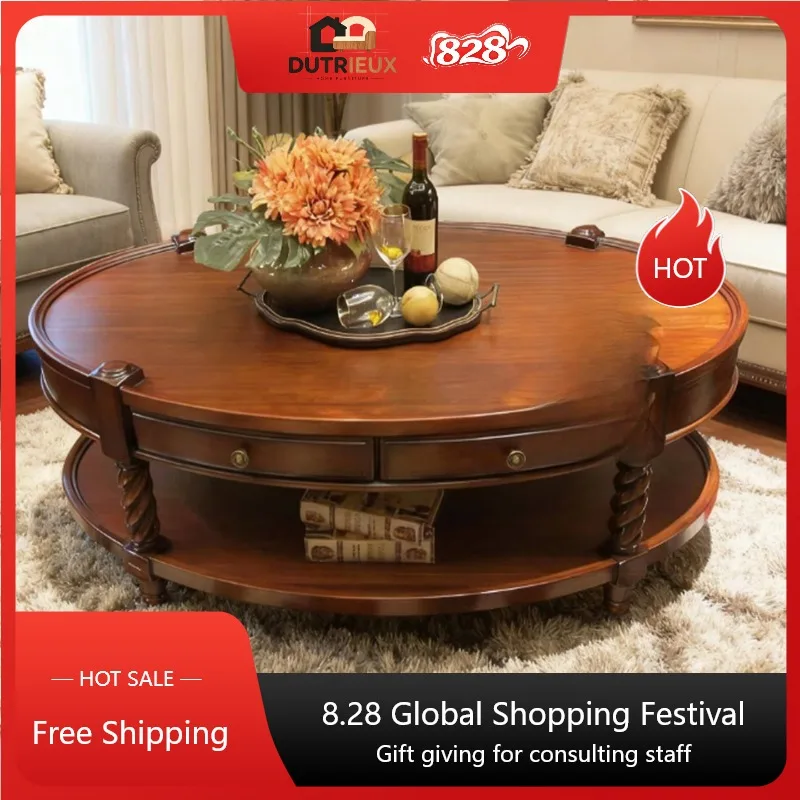 Classy Walnut Coffee Tables Round Luxury European Designer Vintage Coffee Tables Living Room Salon Muebles Para Hogar Furniture